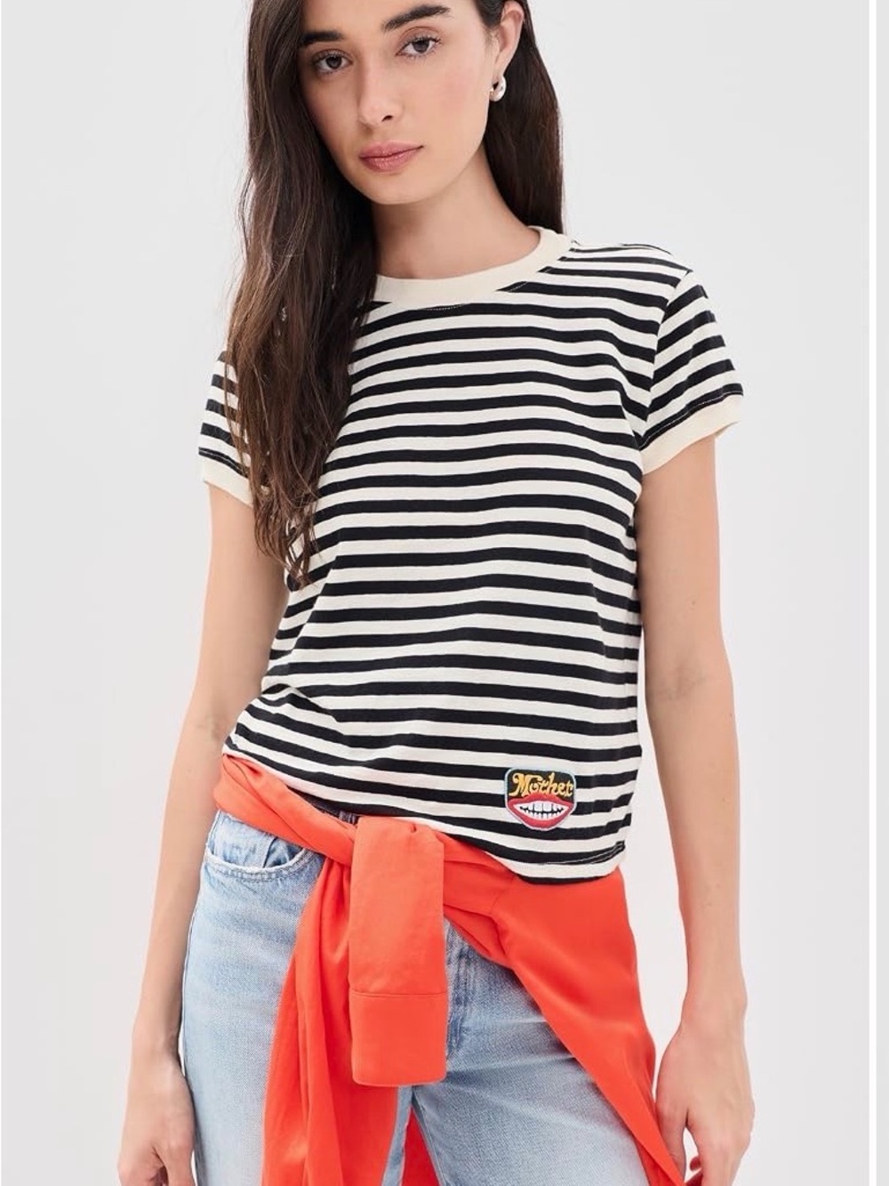 MOTHER The Boxy Goodie Goodie tee black & cream stripe